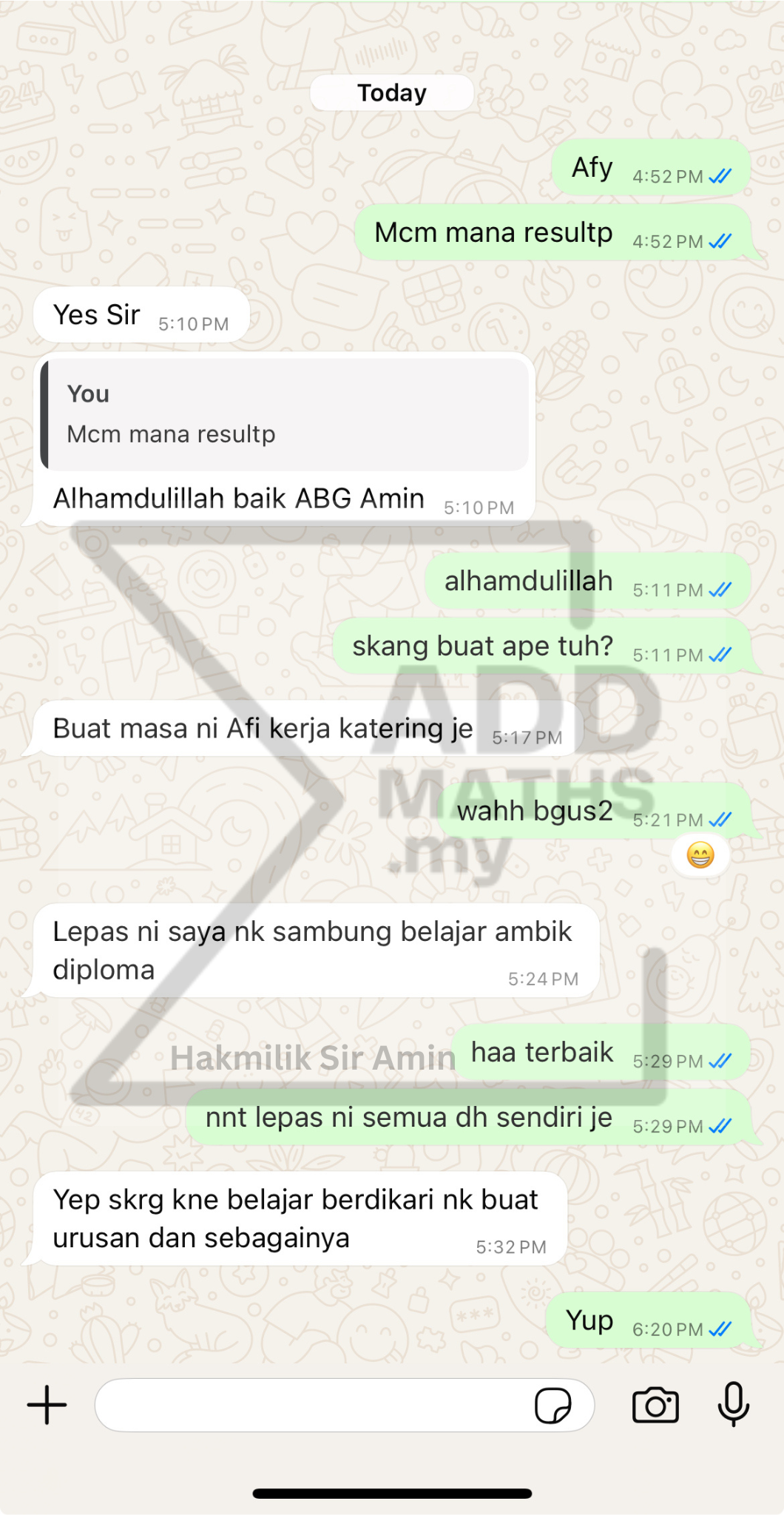 Student testimonial for Sir Amin online Math tutoring