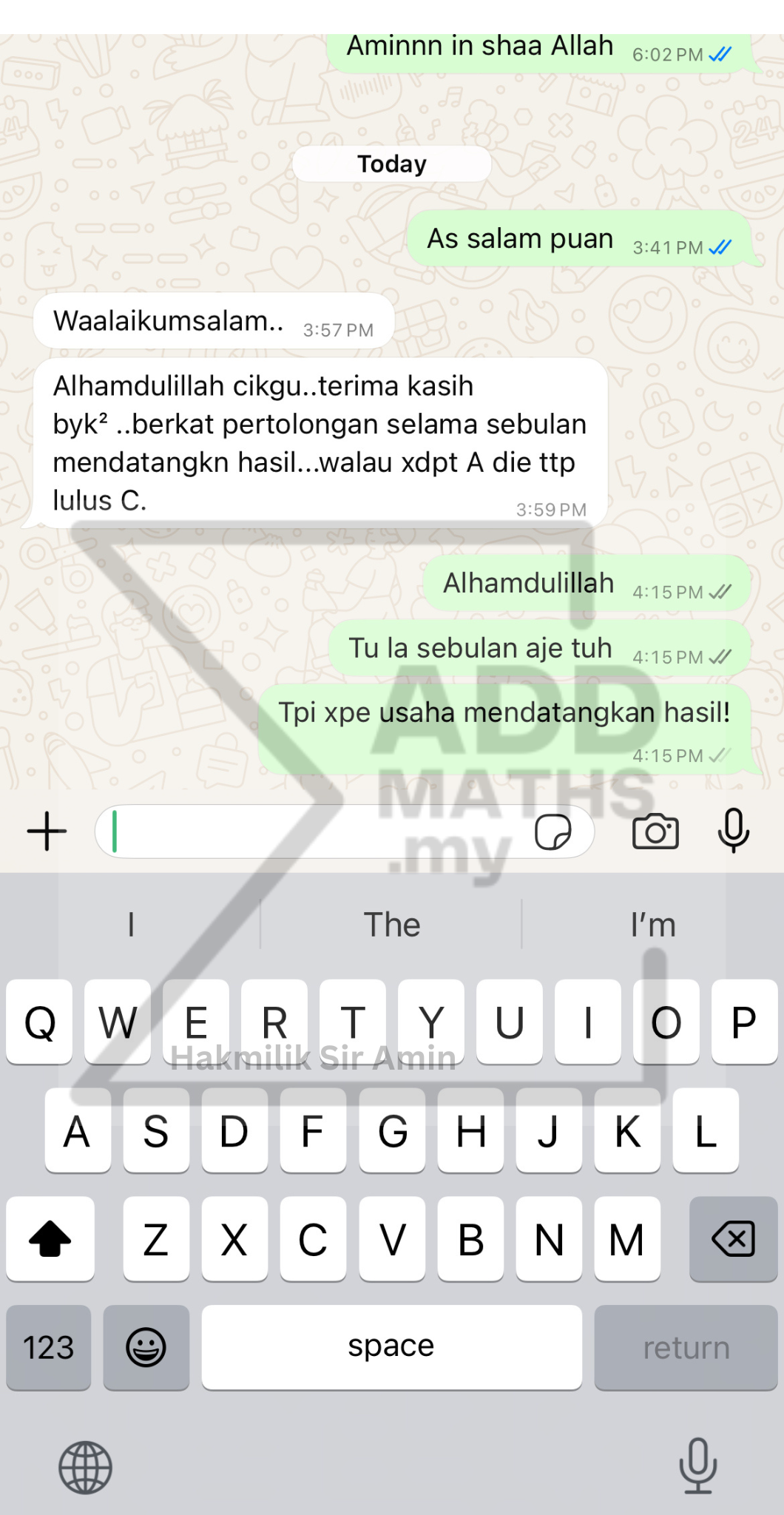 Student testimonial for Sir Amin online Math tutoring