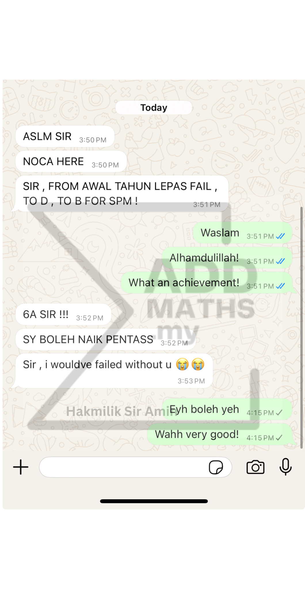 Student testimonial for Sir Amin online Math tutoring